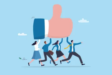 Fotobehang Berken Team achievement, work together to success, professional coworker teamwork, corporate excellent thumb up award, motivation to succeed, business people coworker carrying thumb up winner achievement.  © Nuthawut