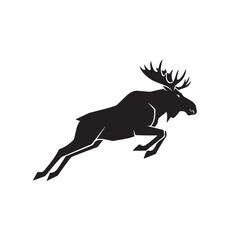 Obraz premium Majestic moose silhouette in mid stride on white background