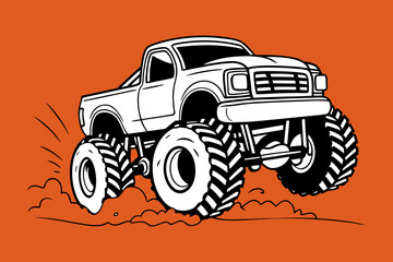 Flat Vector Monster Truck with Big Tires, Off Road Pickup Illustration. © zixu