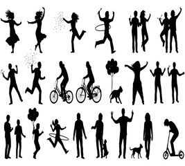 Fototapeta premium A collection of black silhouettes depicting people engaged in various outdoor activities high quality professional detailed