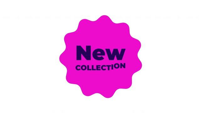 Pink new collection scalloped round sticker animated loop. Fresh items in online store. Fashion product update. Badge label animation. Social media reels overlay. 4K video element. Playful motion