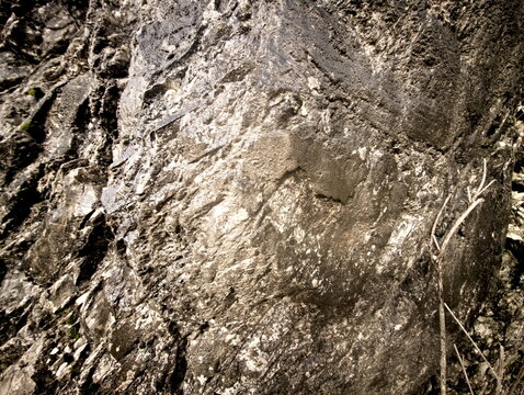 Dettaglio di roccia metamorfica con venature minerali e texture naturali