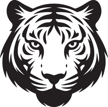 Regal White Tiger Face &ndash; Intricate Line Art Vector Illustration