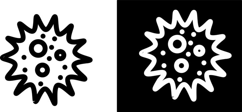 Virus or bacteria icon set in black and white style, showing microorganism and germ symbol for medical, health, biology, and science UI design.