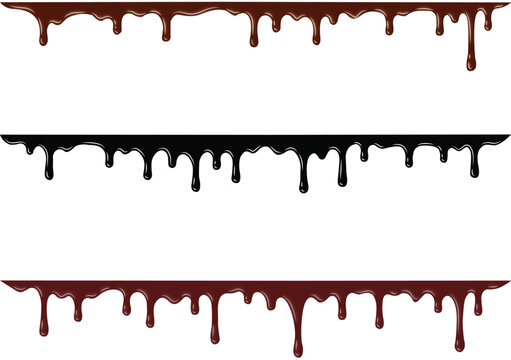 Chocolate liquid drip borders set with smooth flowing drops for sweet design use