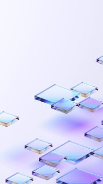 Abstract minimalist glass blocks on a light background, vertical 4k seamless loop 3d animation