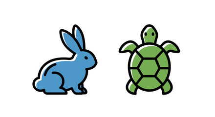 Obraz premium A cartoon rabbit and turtle standing side by side in a simple illustration with a white background from a straightforward viewpoint