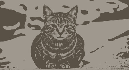 Tabby Cat Sitting on Ground with Abstract Background © Muhammad