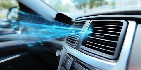Refreshing Cool Air Flowing Through Car Console Vent, Creating a Comfortable Driving Experience