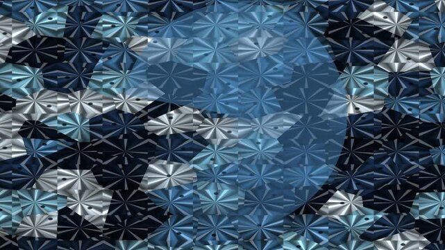 Abstract blue mosaic pattern with geometric shapes.