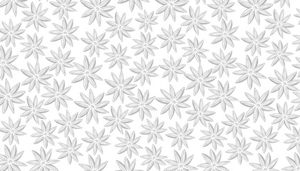 Seamless pattern with star anise. Hand drawn spice illustration. Black and white aromatic kitchen background.