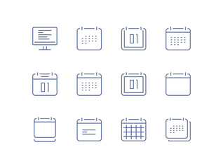 Calendar icons set with various date, schedule, planner and event symbols, minimal outlined collection for time management and organization isolated on white background flat vector illustration.