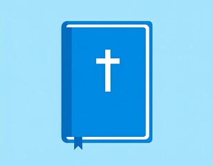 Obraz premium Illustrated book with a cross symbol on the cover against a solid background