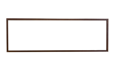 Obraz premium Empty picture frame hanging on white wall interior. Minimalist modern design with wooden border and