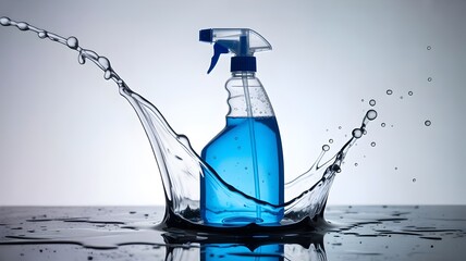 Blue liquid spray cleaning grimy surface - Perfect for janitorial ads.