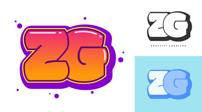 ZG logo design for festival or party. Initial letter z and g in graffiti style. Creative modern lettering company name of font typography. Kids trendy logotype or identity.