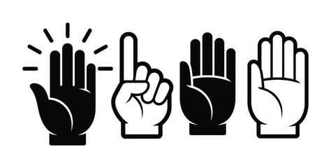 Obraz premium Diverse Hand Gestures: High Five, One, Four, and Open Palm Icons
