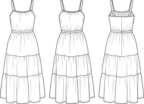 Fashion Design Flat Sketch of a Tiered Maxi Dress tiered dress sundress