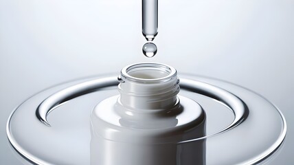 White serum bottle with luminous liquid drop - For skincare ads.