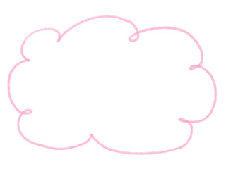 シンプルな色鉛筆タッチのパステルピンクの手描き雲形ふきだしフレーム背景
