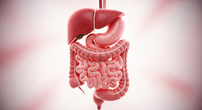 Comprehensive anatomical illustration of the human digestive system organs with clear details