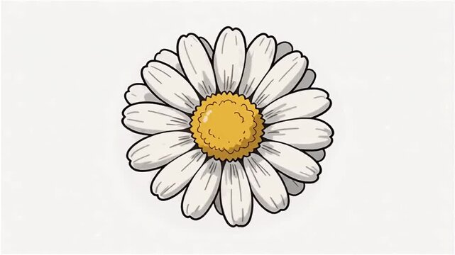 Animated illustration of a daisy flower gently rotating against a plain white background, showcasing its petals and vibrant yellow center