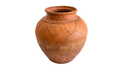 Ceramic pot with cracks  isolated on transparent background