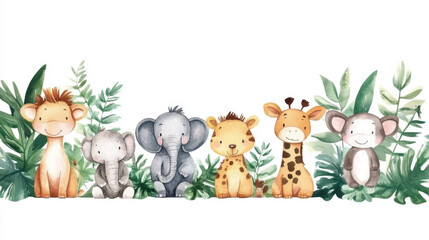 Naklejka premium Watercolor Illustration Safari Animal banner background