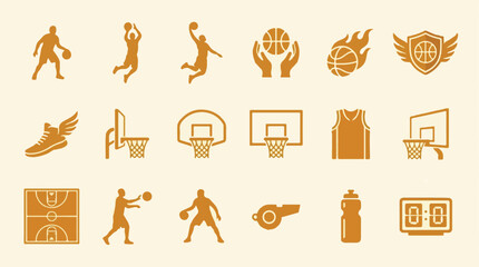 Basketball game elements, players, and equipment vector icon set © StockStudio