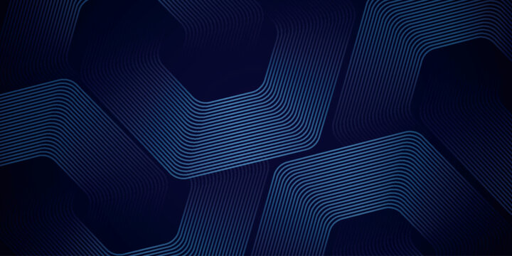 Dark abstract background with modern glowing blue hexagon line design. Dynamic minimalist overlapping geometric line design. Vector Illustrations vol. 3