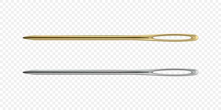 Vector 3d Realistic Sewing Needles Set. Large Eye Hand Stitching and Darning Needles Isolated. Tailoring Embroidery Needles for Craft and Repair