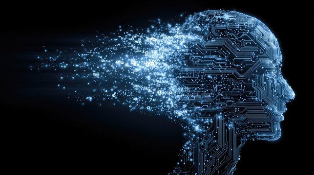 Digital brain unraveling made of circuit board and binary code, a computational concept