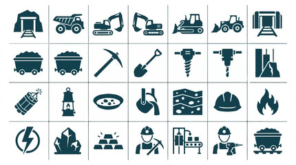 Mining Industry Icons: Equipment, Tools, Resources, and Workers Set © StockStudio