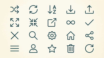 Set of minimalist line icons for web and mobile interfaces