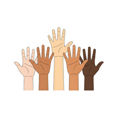 Obraz premium Diverse hands raised in unity and solidarity together
