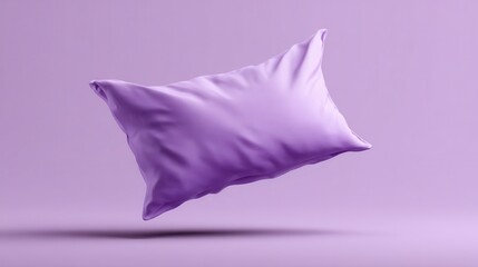 Fototapeta premium Comfortable purple pillow floating in the air against a matching solid purple background