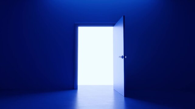 stanza blu e porta con chiave, rendering 3d 