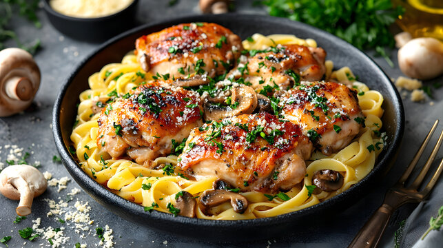 Creamy Mushroom Pasta with Chicken Thighs and Herbs