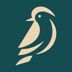 Stylized minimalist logo design of a tan bird silhouette on a dark teal background