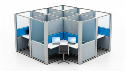 Obraz premium Modern Office Cubicle Cluster Design with Laptops