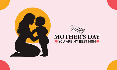 Happy Mother's Day silhouette of mother and child with love quote on modern pastel background