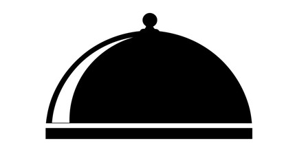 A simple, minimalist silhouette of a covered serving dish, in black, with a rounded lid