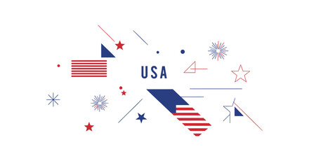 Fototapeta premium Patriotic USA Independence Day vector illustration with stars, stripes and text, for banner or poster