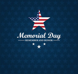 Memorial Day patriotic banner with USA flag star and remember and honor message