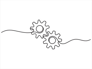 Interlocking gears drawn with a single continuous line vector, Interlocking gears in a continuous line drawing style Illustration vector