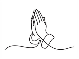 Fototapeta premium A minimalist one line drawing of human praying hands vector, One continuous single drawing line art doodle hand, religion, prayer, religious, holy, pray flat illustration on a white background
