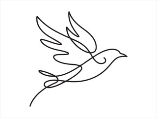 Continuous one line flying bird vector illustration with wings spread, Continuous Line Flying Bird Minimal One Line Art Illustration