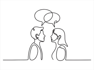 Continuous Line Drawing Two People Connected Speech Bubbles. Two People Talking Continuous Line Drawing