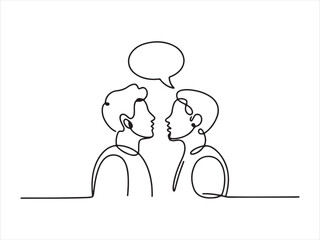 Continuous Line Drawing Two People Connected Speech Bubbles. Two People Talking Continuous Line Drawing