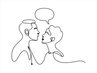 Continuous Line Drawing Two People Connected Speech Bubbles. Two People Talking Continuous Line Drawing